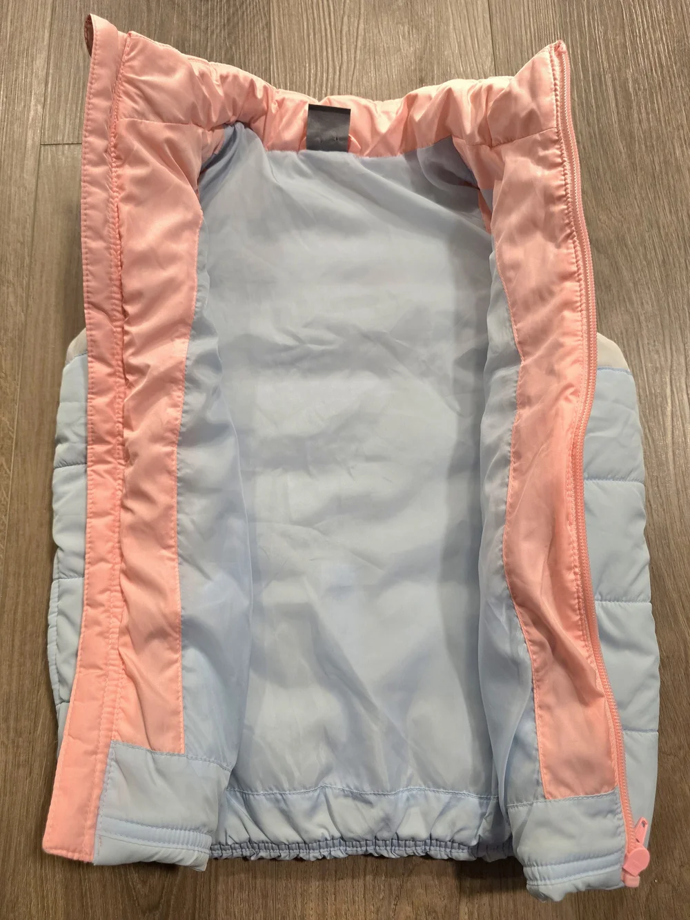 Puma Girls Colorblock Puffer Vest Pink Blue White Quilted Full Zip Size XS 4/5
